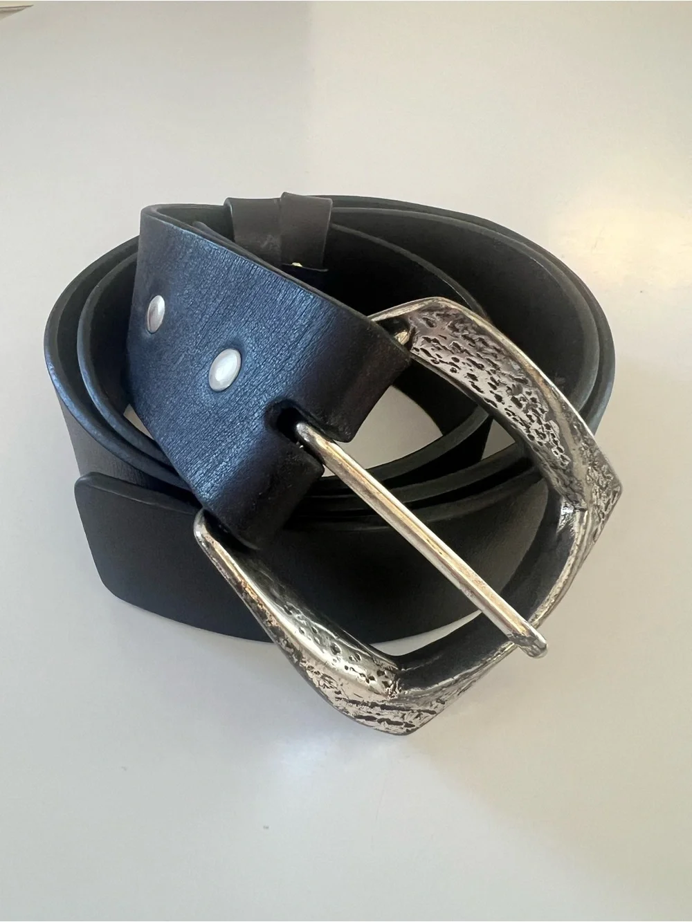 Sculptural leather belt silver modernist Silpada designs Italian leather size L